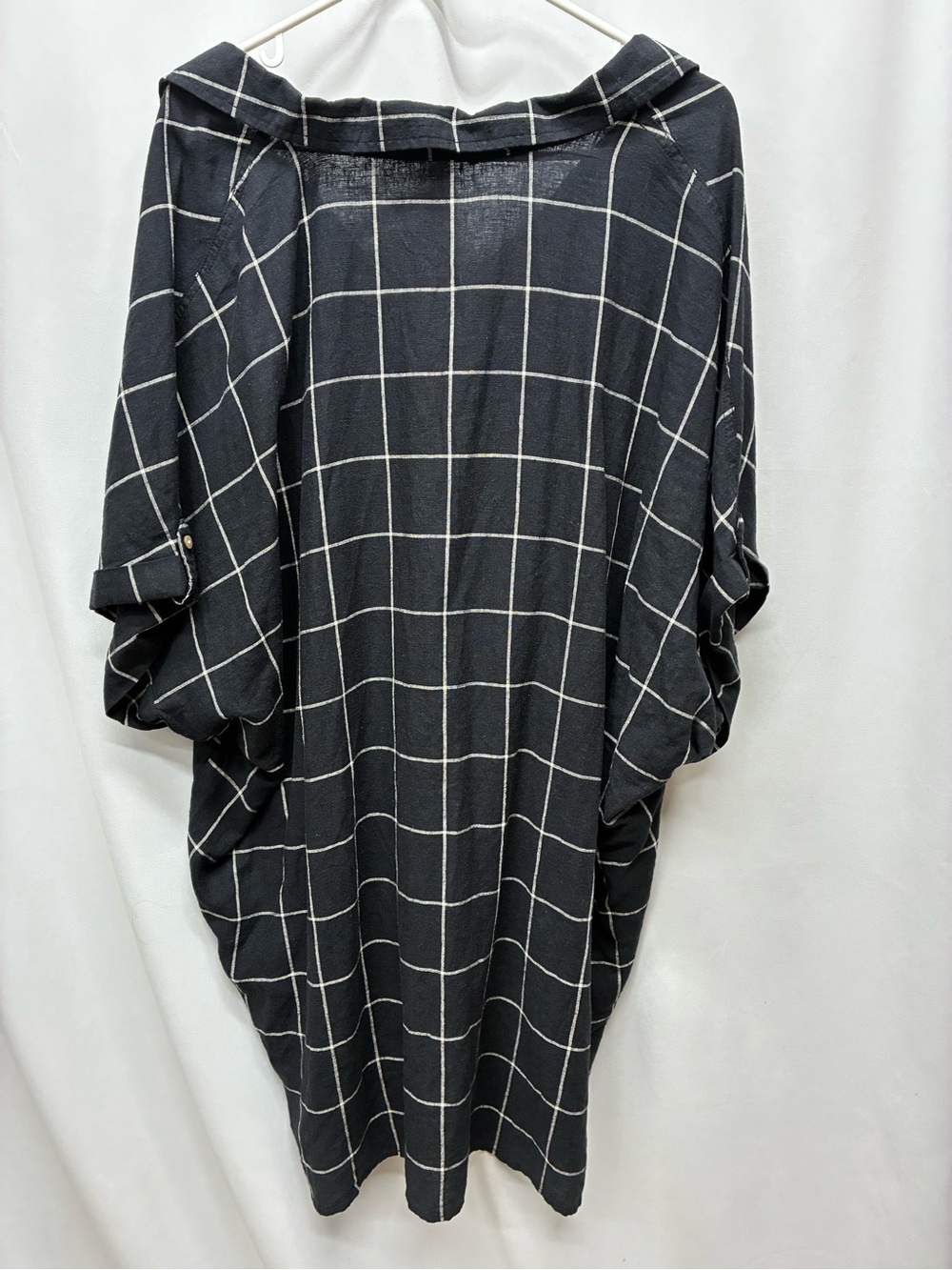 Tahari windowpane oversized shirt size 3x linen blend black white popover - Picture 2 of 7